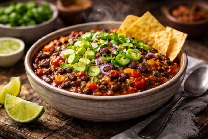 vegán chili, chili recept, babos chili, vegán egytálétel, gyors vacsora