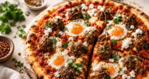 Shakshuka pizza za’atar húsgolyókkal, ami olyan, mintha egy közel-keleti vacsora és egy olasz éjszaka egymásba szeretett volna