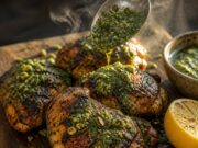 Grillezett fűszeres csirkecomb pisztáciás chimichurrival Grillezett fűszeres csirkecomb pisztáciás chimichurrival