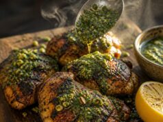 Grillezett fűszeres csirkecomb pisztáciás chimichurrival Grillezett fűszeres csirkecomb pisztáciás chimichurrival