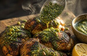 Grillezett fűszeres csirkecomb pisztáciás chimichurrival Grillezett fűszeres csirkecomb pisztáciás chimichurrival