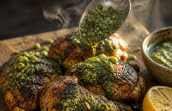 Grillezett fűszeres csirkecomb pisztáciás chimichurrival Grillezett fűszeres csirkecomb pisztáciás chimichurrival