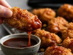 Mézes BBQ csirkefalatok: kukoricapehely-panír a sütőben, olaj nélkül Mézes BBQ csirkefalatok: kukoricapehely-panír a sütőben, olaj nélkül