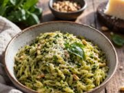 Pestós orzo kolbásszal és pirult paradicsommal egy serpenyőben Pestós orzo kolbásszal és pirult paradicsommal egy serpenyőben