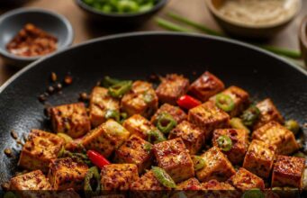 Chili crisp ropogós tofu serpenyőben Chili crisp ropogós tofu serpenyőben