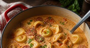 Kolbászos tortellinileves krémesen, egy lábasban Kolbászos tortellinileves krémesen, egy lábasban