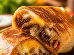 Tépett marhás-sajtos burrito ropogósra sütve Tépett marhás-sajtos burrito ropogósra sütve