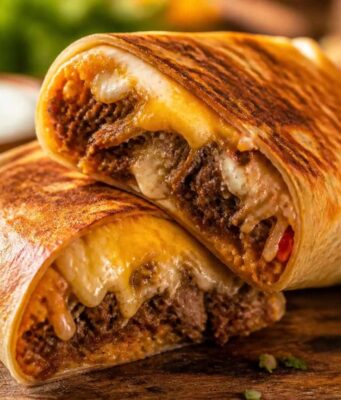 Tépett marhás-sajtos burrito ropogósra sütve Tépett marhás-sajtos burrito ropogósra sütve