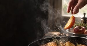 Fűszeres csirke almával, egy serpenyőben Fűszeres csirke almával, egy serpenyőben
