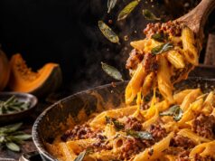 Sütőtökös-kolbászos penne zsályával Sütőtökös-kolbászos penne zsályával